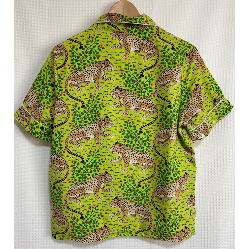 Printfresh Womens size M Organic Leopard Print Pajama Top Short Sleeve Cotton a1 - Picture 3 of 8